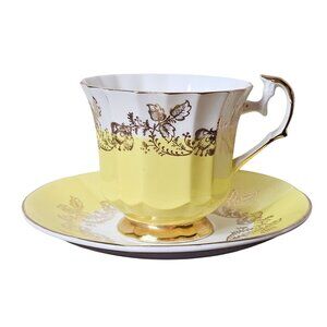 Taylor & Kent Bone China Tea Cup Saucer Yellow Gold Floral Pattern England
